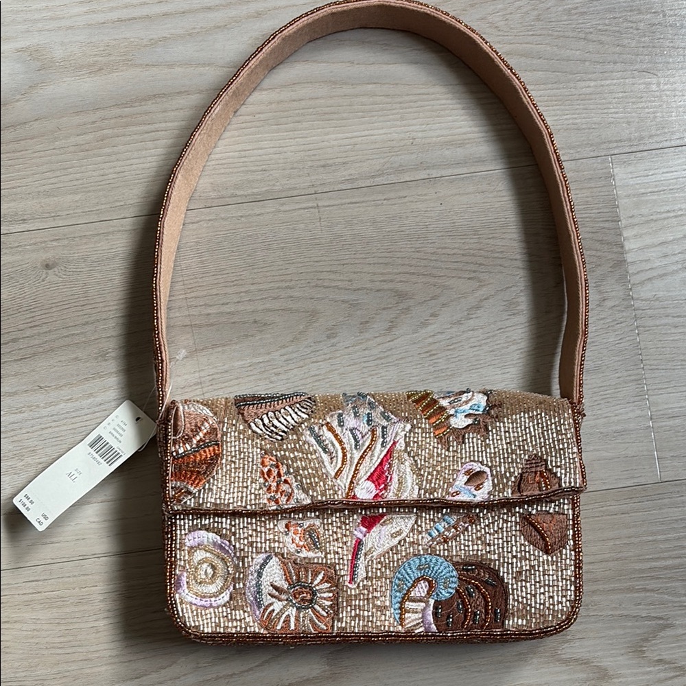 Anthropologie Brown and Tan Shoulder Bag with Paisley Print